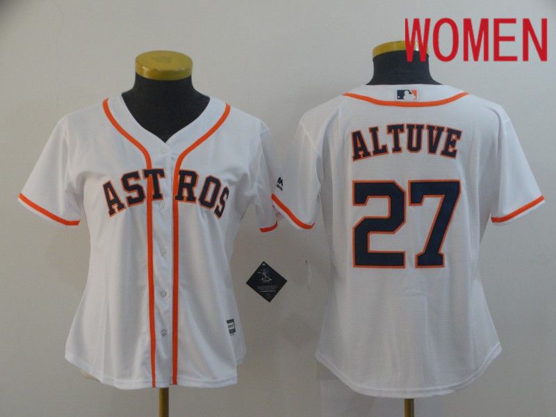 Women Houston Astros 27 Altuve White MLB Jerseys